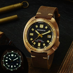 San Martin Abalone Bronze Diver Watches Men Mechanical Watch Luminous Water Resistant 200M Leather Strap Stylish Relojes часы