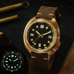 San Martin Abalone Bronze Diver Watches Men Mechanical Watch Luminous Water Resistant 200M Leather Strap Stylish Relojes часы