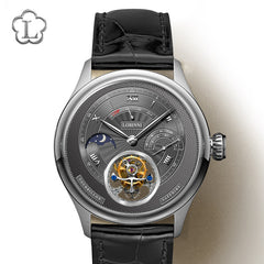 LOBINNI Switzerland Brand Tourbillon Mechanical Men Wristwatches Leather Strap Skeleton Male Watch Waterproof 50M Male clock