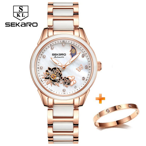 Sekaro Ceramic Women Watch 2019 Butterfly Design Ladies Mechanical Automatic Watches Luxury Brand Sapphire Crystal Women's Watch