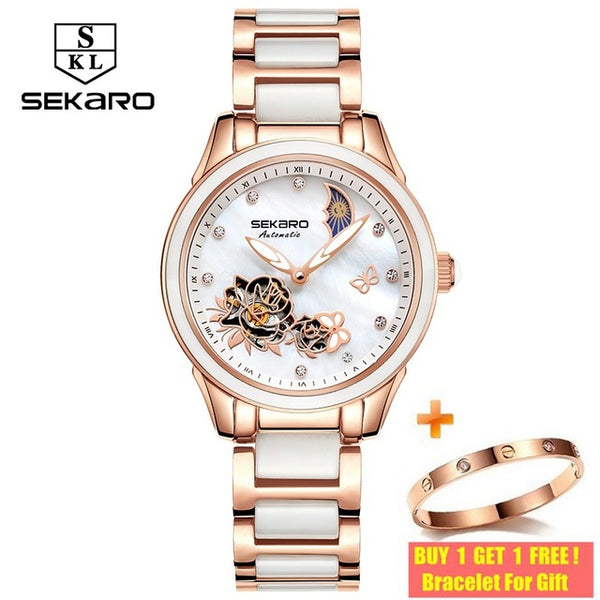 Sekaro Ceramic Women Watch 2019 Butterfly Design Ladies Mechanical Automatic Watches Luxury Brand Sapphire Crystal Women's Watch