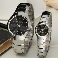GUANQIN Fashion Couple Watches Set Men Women Lovers Watch  Date Luxury Gold Tungsten Quartz Watch Men Women Clock Watches