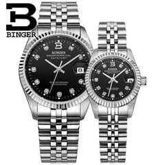 Genuine Luxury BINGER Brand Men Women automatic mechanical self-wind couple watch waterproof steel business casual fashion table