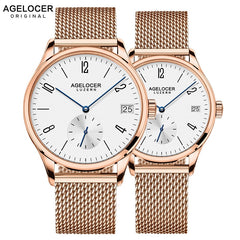 Agelocer Switzerland brand Casual lovers watches couple 2 pieces stainless steel Men Women Couple Wrist watches with watch box