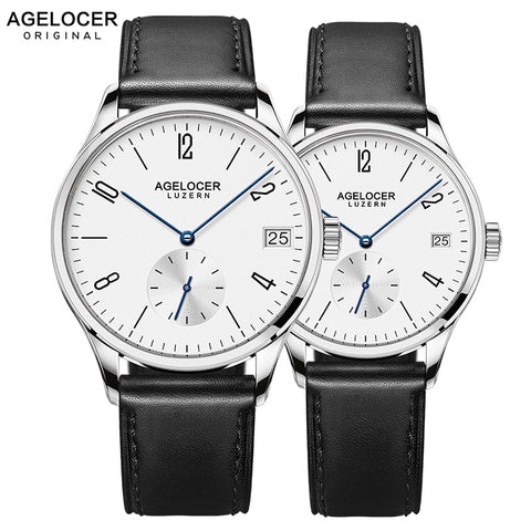 Swiss New Style AGELOCER Luxury Automatic Couple Watches Mens Womens Clock Leather Band Wrist Watch For Lovers Montre Homme