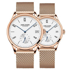 Swiss New Style AGELOCER Luxury Automatic Couple Watches Mens Womens Clock Leather Band Wrist Watch For Lovers Montre Homme